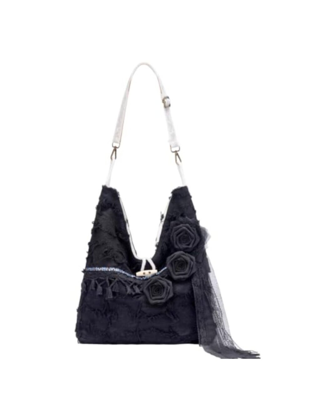 Boho Hobo Handbag Embroidered Guitar Strap Crossbody Purse Fringe Tassel